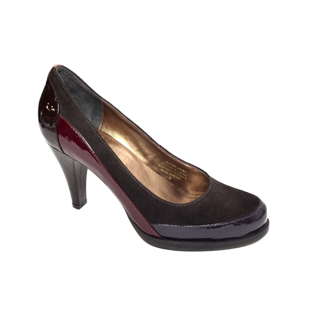 Banfi Zambrelli Brown Suede/Red/Purple Patent Heel